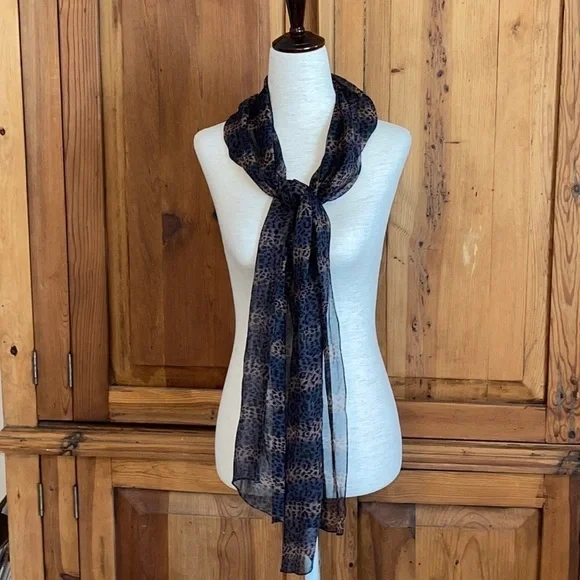 Silk Chiffon Cheetah Print Sheer Oblong Scarf 74” X 12”